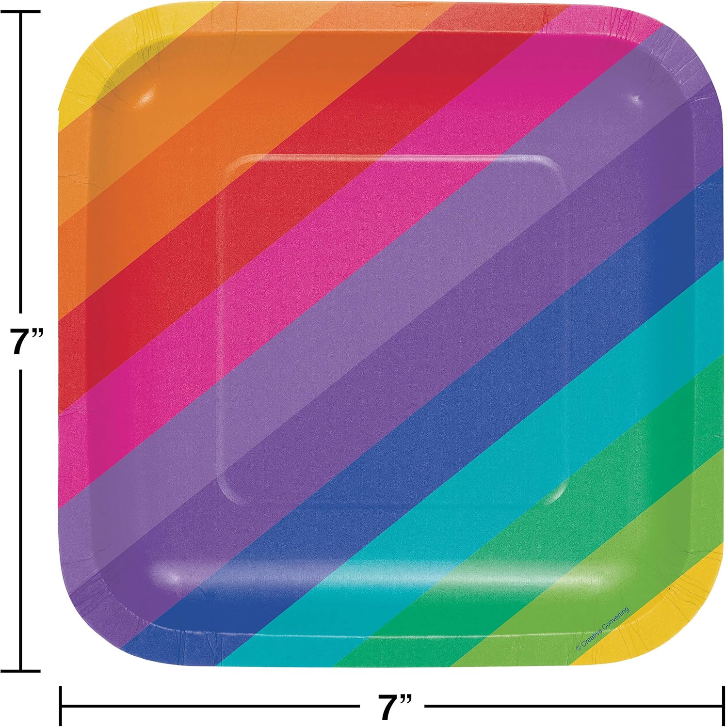 Creative Converting Luncheon 8-Count 7-Inch Square Paper Dessert Plates, Rainbow