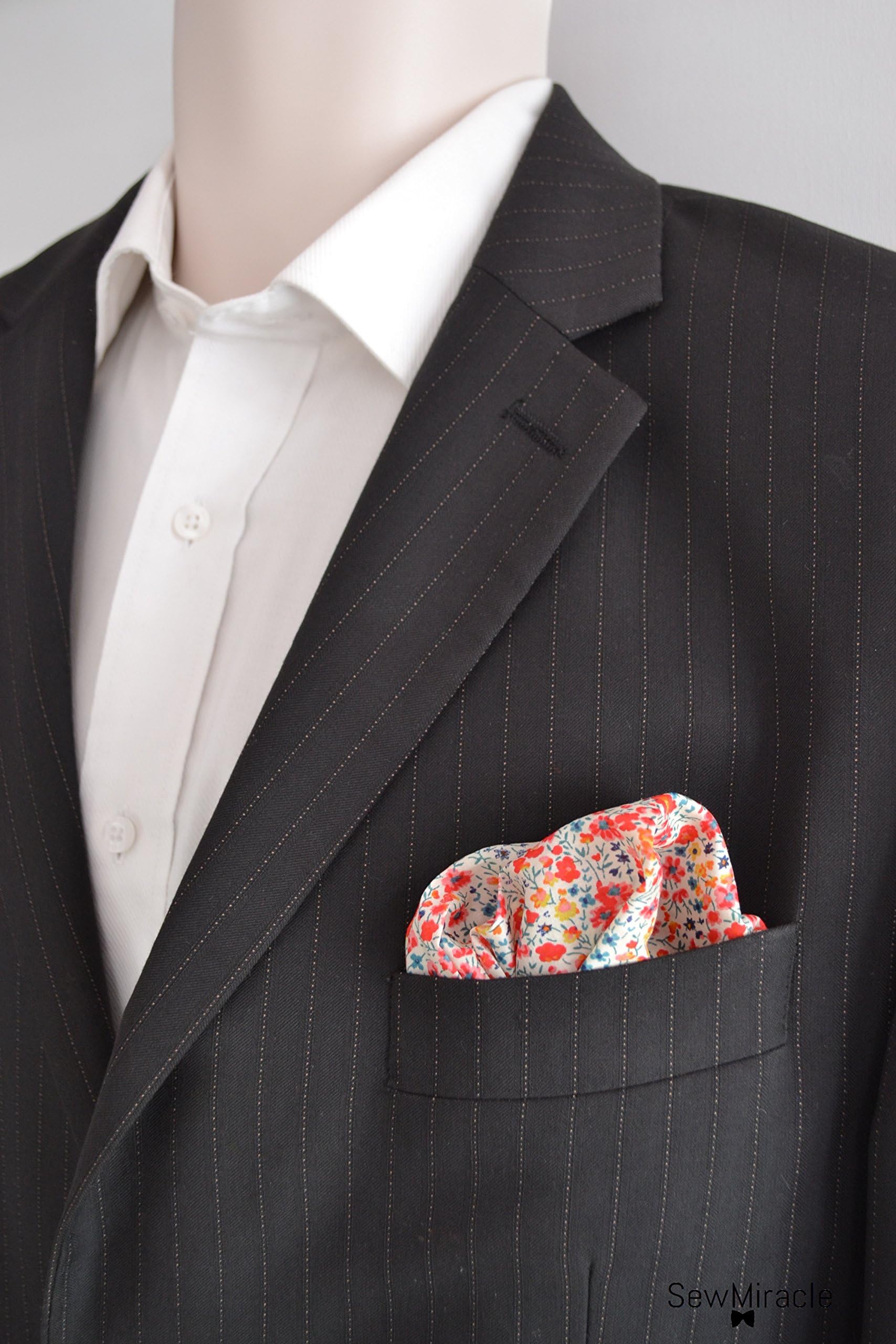 Liberty Pocket Square - Men's Handkerchief -Small red flower print Pocket Square - Men's Accessories - Gift for Men - Wedding - Handmade