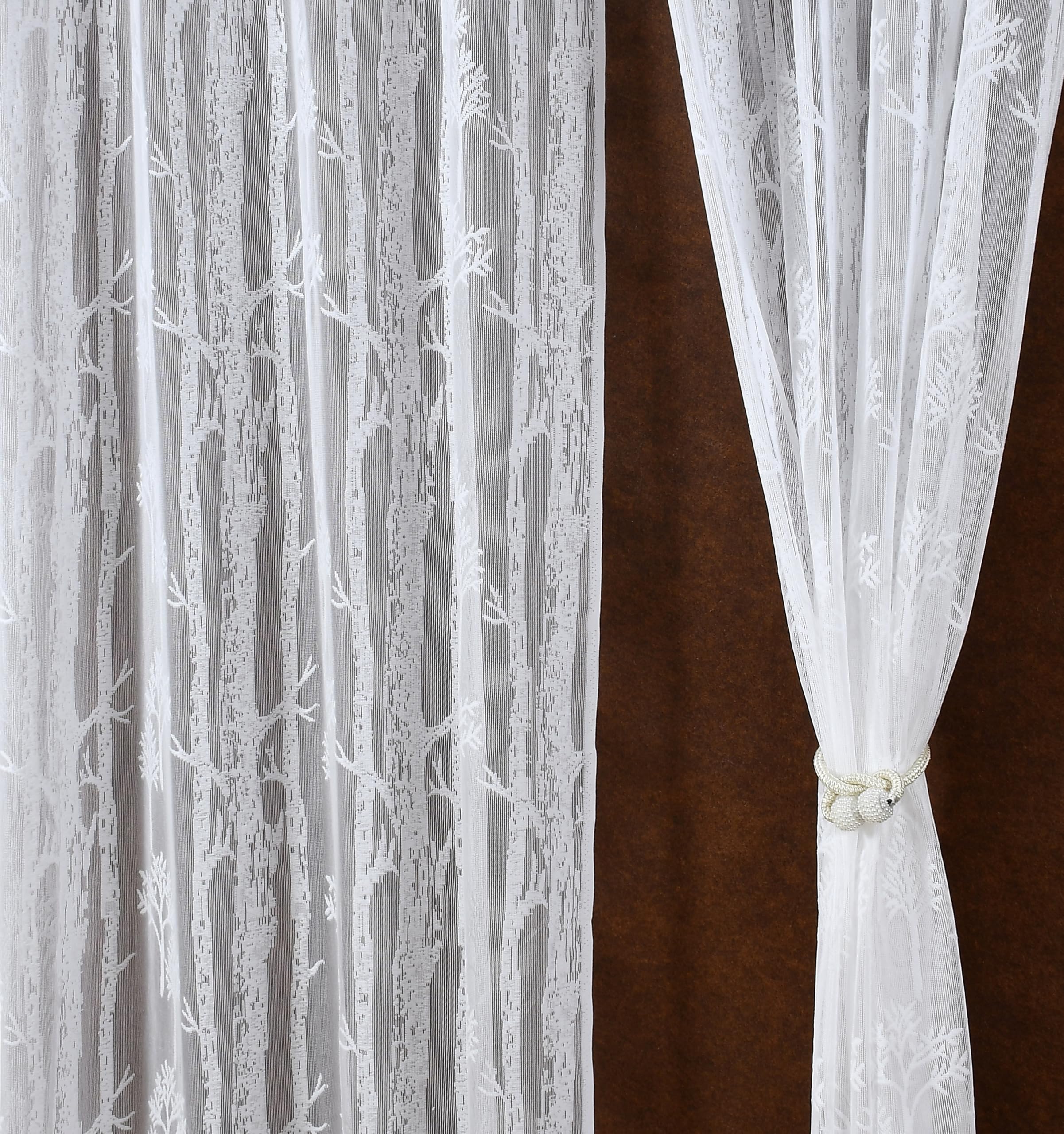 Homefab India Pack of 2 Tissue Curtains Sheer Panel Transparent Net - 7 Feet, Door, White, Floral, Grommet Curtains-picture-37
