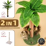 Meowoou Cat Scratching Post with Hanging Ball,33 inch Tall Cute Cat Toys for Indoor Cats with Sisal Rope,Palm Decor Cat Tree Tower for Kitten Scratcher Green
