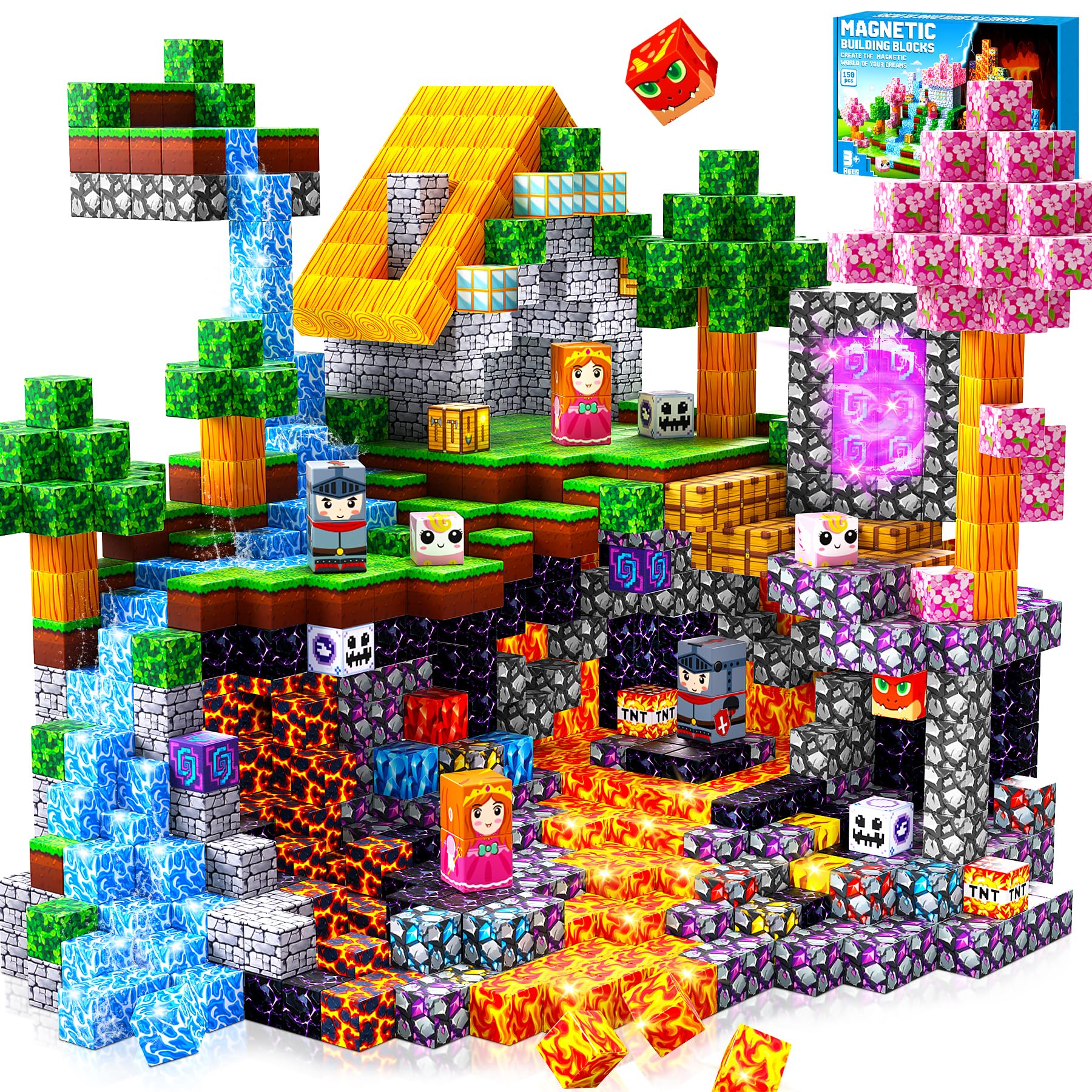 Pourbibi Magnetische Bausteine, 150 Teile Magnetbausteine ab 4 Jahre, Ostern Geschenke Kinder, Magnetspielzeug Magneten Kinder, Magnetblöcke für Kinder ab 3 4 5 6 7 8 9 Jahre Construction