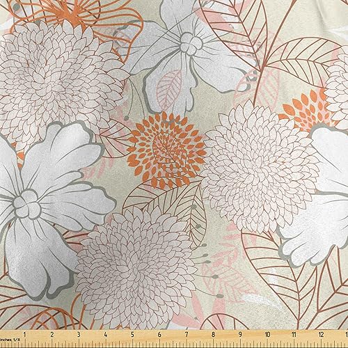 Ambesonne Floral Fabric by The Yard, Pastel Colored Retro Spring Botany Theme with Various Species of Flower Petals Image, Decorative Satin Fabric