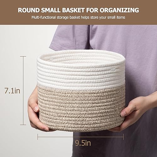 Miniatura 9 de UBBCARE Cesta pequeña para organizar, cesta redonda tejida con asas, cesta de almacenamiento pequeña para decoración, cesta de cuerda de algodón