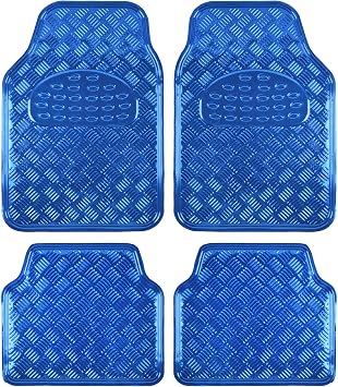BDK Metallic Chrome Car Floor Mats All-Weather Universal Fit Automotive Floor Mats for Cars SUVs, Floor Mats for Trucks, Car Mats Full Set Front & Rear, Non-Slip Backing - Blue