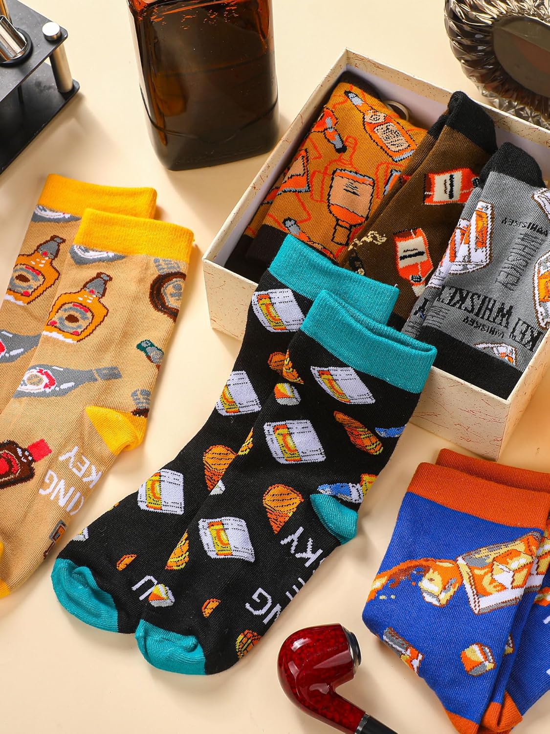 Haysandy 6 Pairs Bourbon Whisky Novelty Socks for Men Women Fun Word Socks Winter Wine Gifts for Whisky Lover Family - Image 3