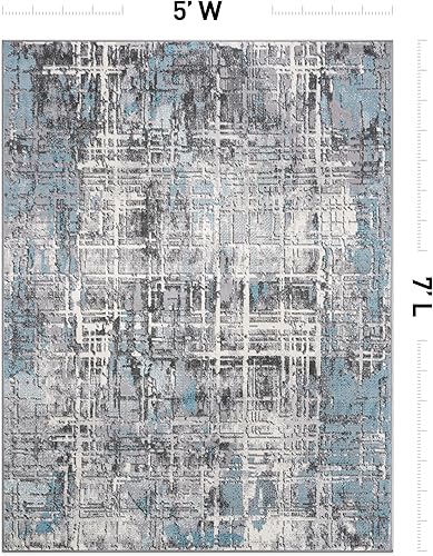 Miniatura 2 de Rugshop Alfombra de área suave abstracta envejecida resistente a las manchas, 5 x 7 pies, color azul