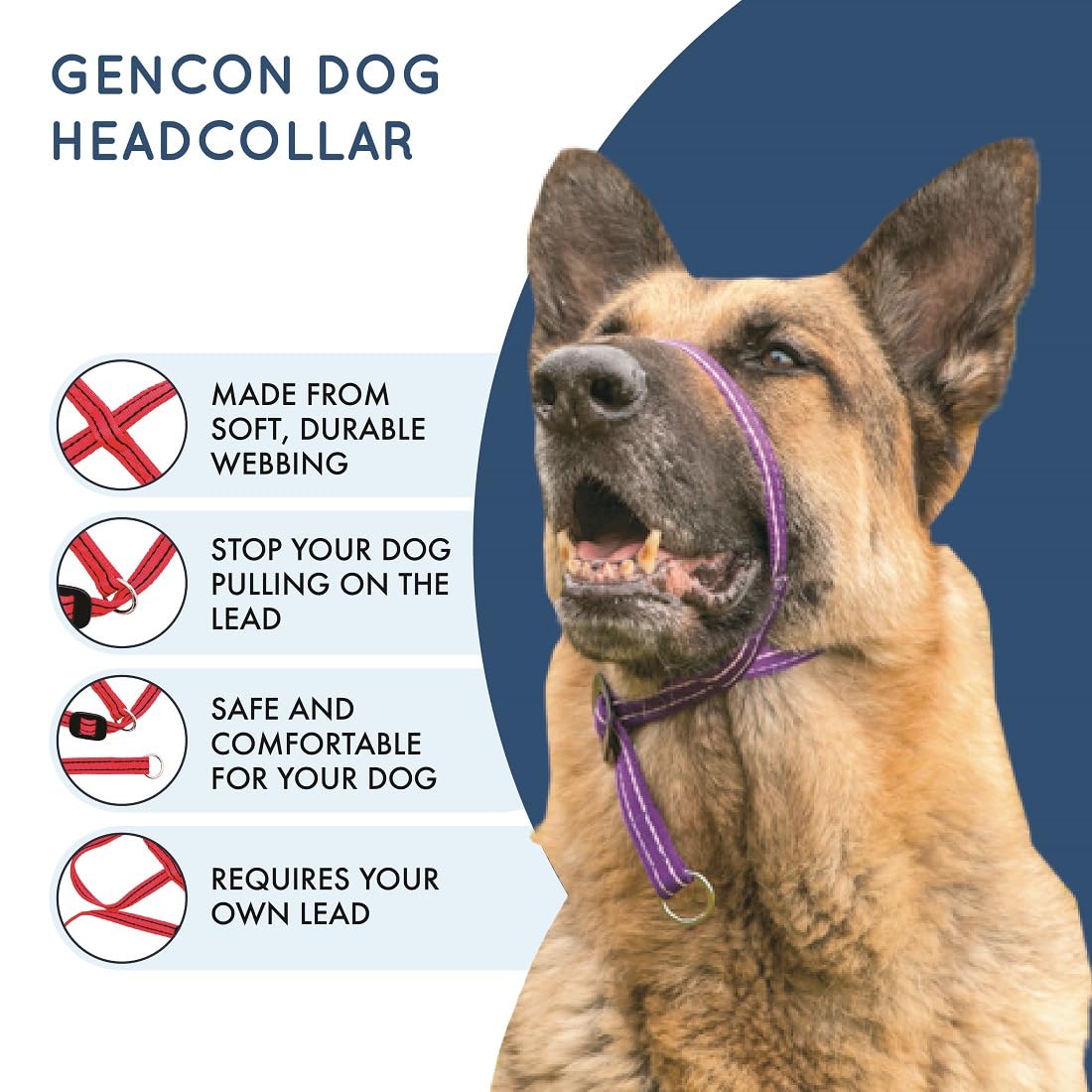 Gencon - Collar grande antitirones para perro, aprobado por entrenador, control suave y suave, práctica ayuda para el entrenamiento y el comportamiento del perro, mano derecha, fabricado en el Reino