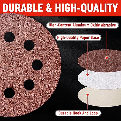 Miniatura 2 de KAFUWELL Discos de lijado de 5 pulgadas con gancho y bucle, 100 PCS papel de lija de grano 60 para lijadoras de disco aleatorio y lijadoras