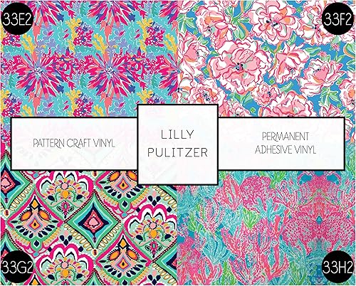 Miniatura 5 de Paquete de 3 vinilos adhesivos permanentes con patrón de Lilly Pulitzer inspirado en flores de coral pastel de 12 x 12 pulgadas (33D2)