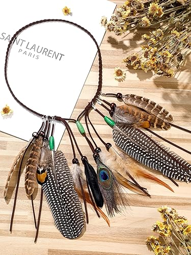 Miniatura 7 de XunYee Diadema de plumas hippie para mujer, accesorios hippie, diadema india, accesorios para el cabello de plumas para disfraz
