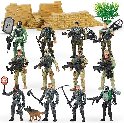 JOYIN 16 piezas de figuras militares de soldados de juguete militar con 12 figuras de acción realistas del ejército y accesorios de equipo de arma JOYIN 16 piezas de figuras militares de soldados de juguete militar con 12 figuras de acción realistas del ejército y accesorios de equipo de arma