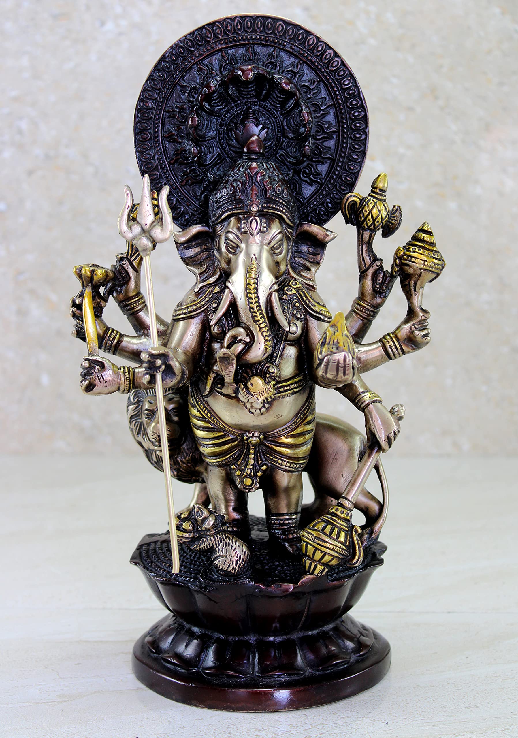 Esplanade Brass Heramba Ganapati Statue | Ganesh Ganesha Ganapathi Murti Idol Statue Sculpture | Home Decor | Black-Golden - 11.75" Inches
