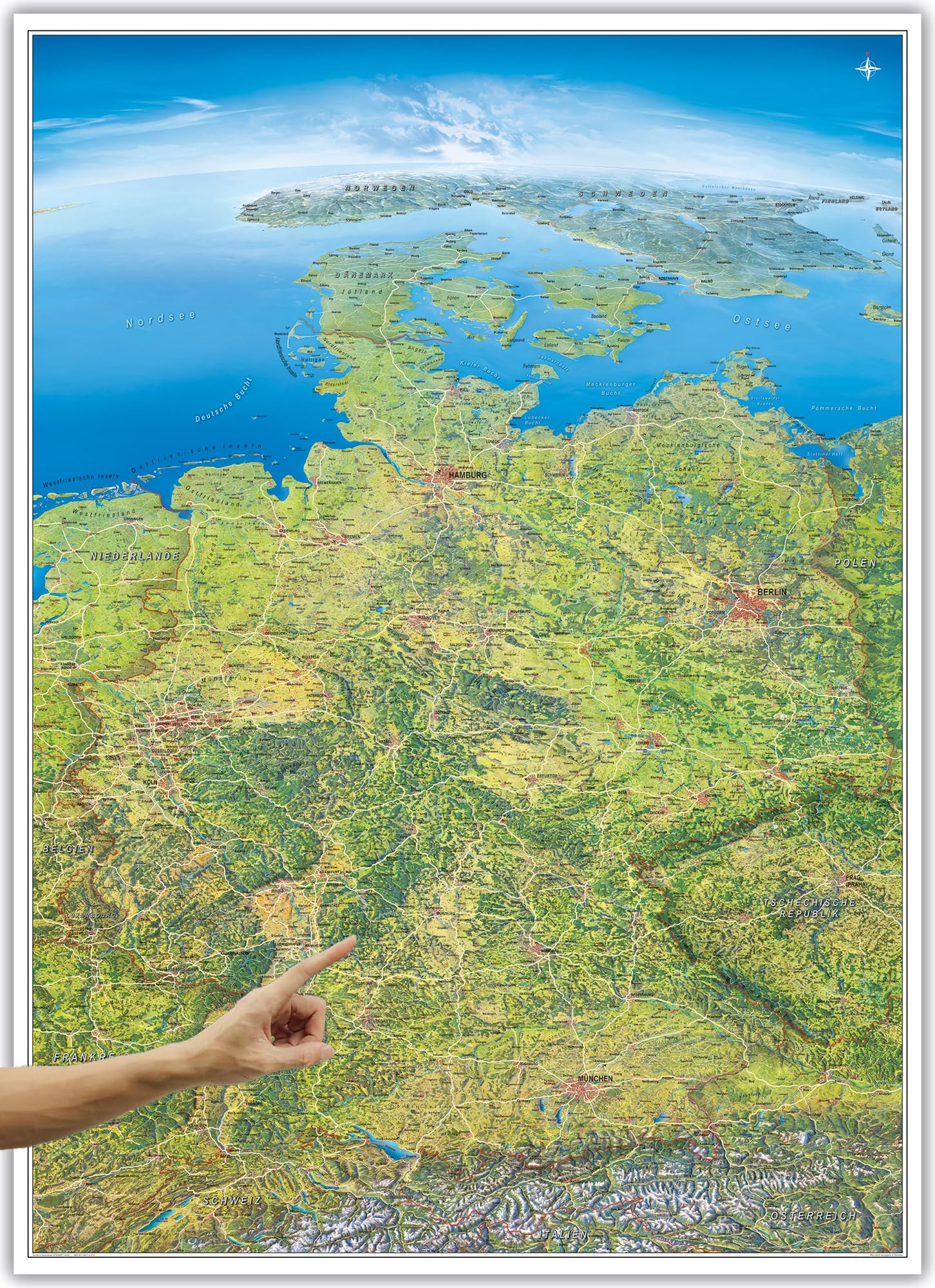 Panoramakarte Deutschland – Poster, einseitig laminiert