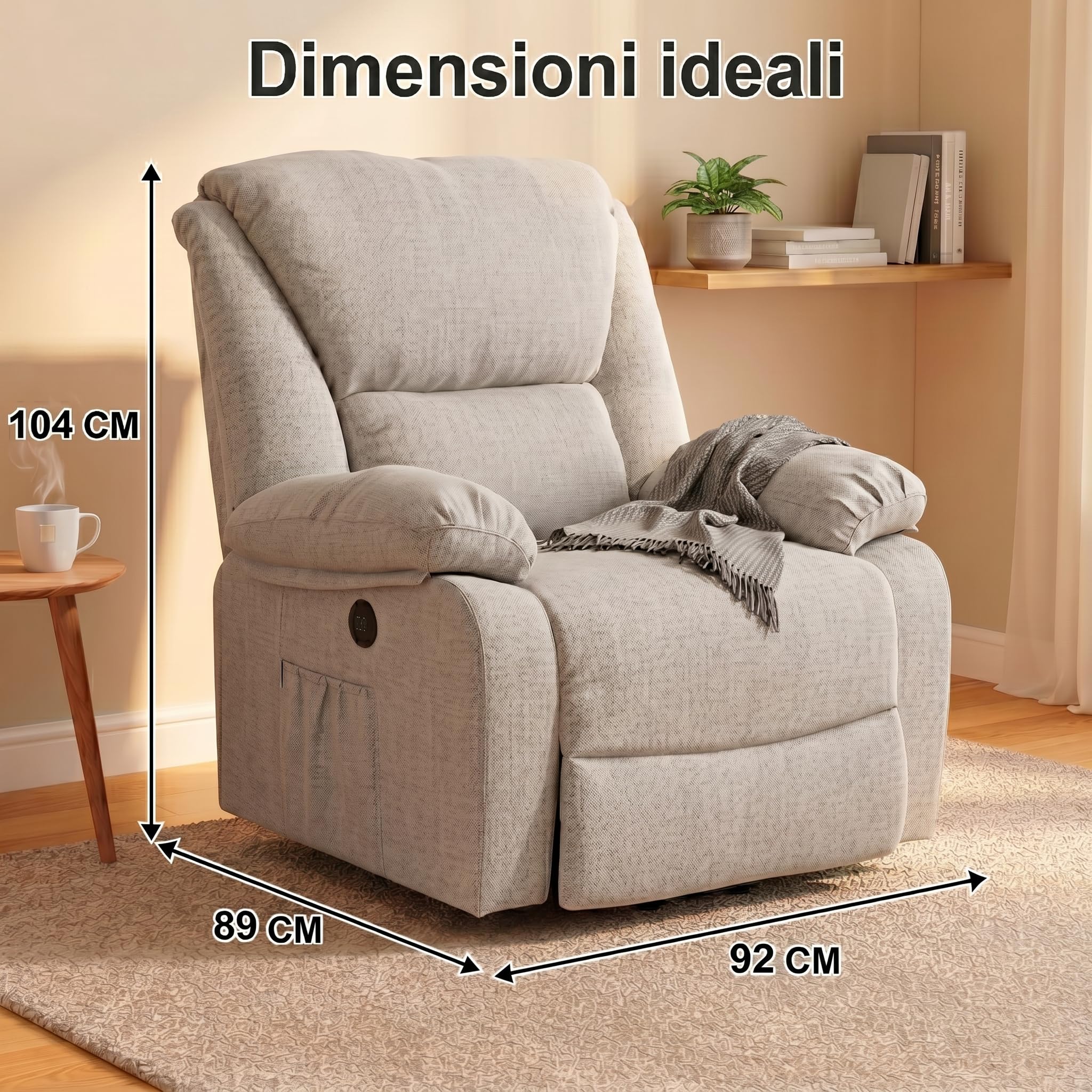 ECODE Poltrona Relax Alzapersona Elettrica Massaggiante, Reclinabile e Riscaldante con Poggiapiedi – Offerta Poltrona-Letto Per Anziani da Interno, Soggiorno o Salotto con Vibro Motori (Grigio)
