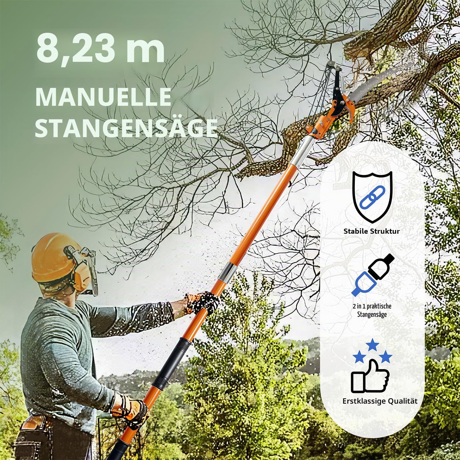 Teleskopische Astschere, 2 – 8 m, Verlängerung für Gartenschere, Gartenwerkzeuge für Astschnitt, leichte & sehr widerstandsfähige Teleskop-Gartenschere auf Stange