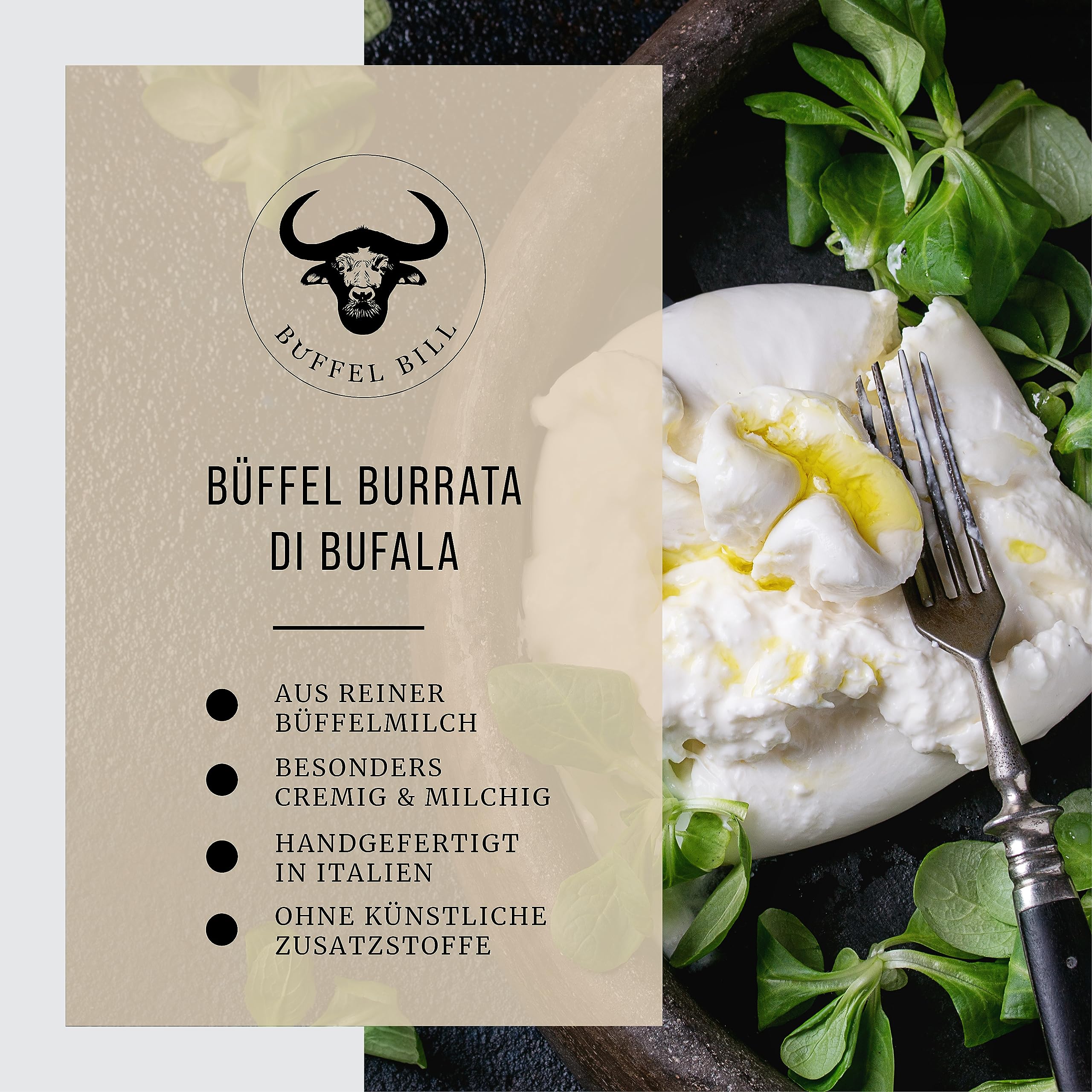 BÜFFEL BILL Burrata di Bufala - 4x125g I Cremig-weich & saftig I Aus 100% italienischer Büffelmilch I Geschmacksintensiv mit Zart-schmelzendem Kern
