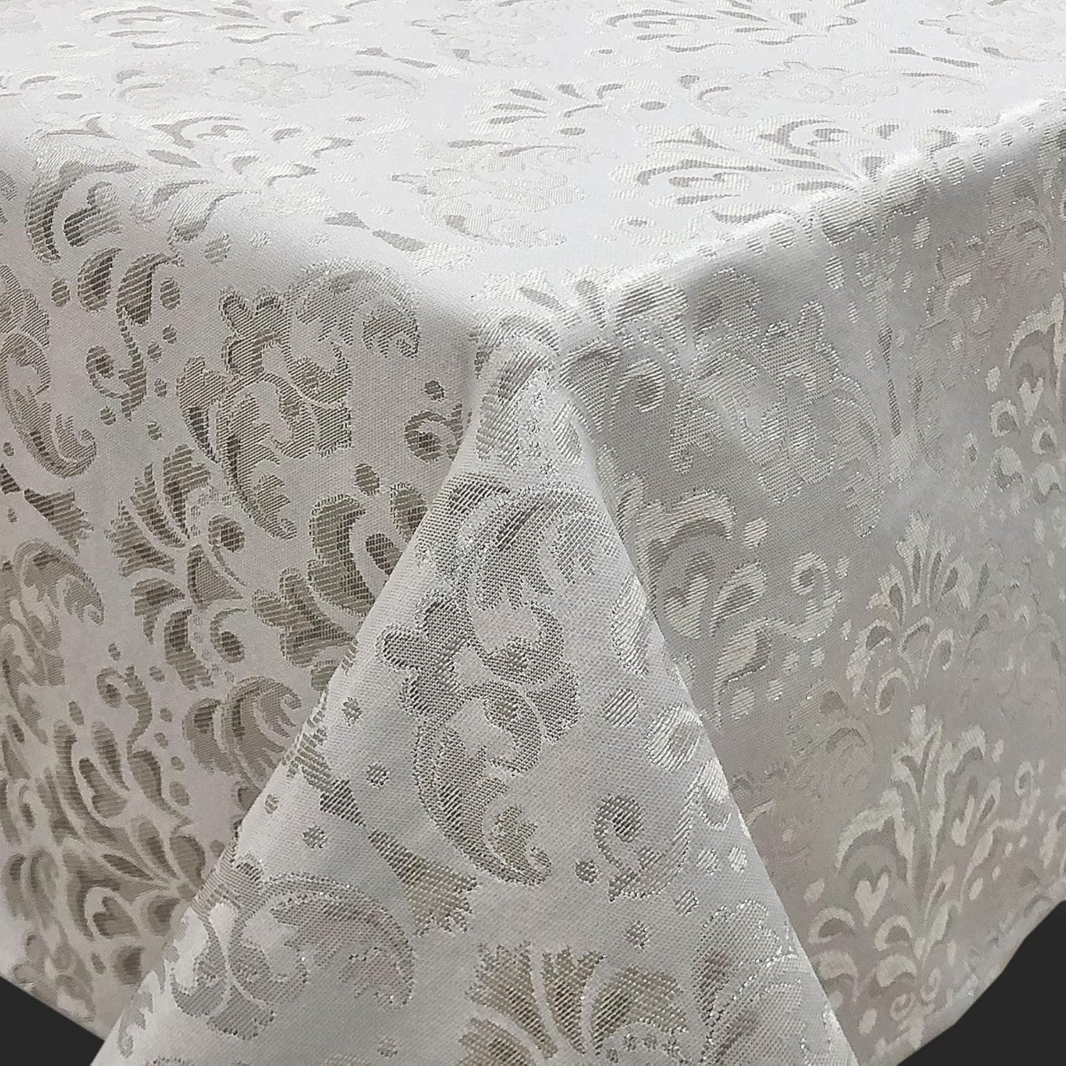CAIT CHAPMAN HOME COLLECTION Shimmering Yarn Dyed Metallic Jacquard Woven Table Linen (60"x120" Tablecloth, Damask)