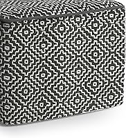 Vista 7 de SIMPLIHOME Briella - Puf cuadrado de 18 pulgadas de ancho hecho a mano de poliéster tejido de PET para exteriores/interiores, en gris y blanco