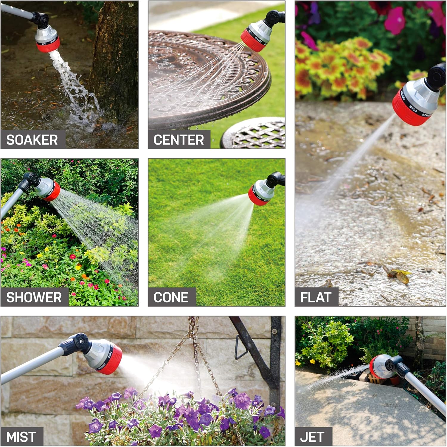 Eden 94608 7-Pattern Metal Garden Hose Watering Wand W/Quick Connect Starter Set, 18 inch, Thumb Control : Patio, Lawn & Garden