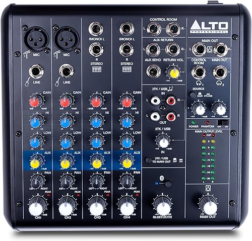Alto TrueMix 600 Mezclador de audio con 2 entradas de micrófono XLR, interfaz de audio USB y Bluetooth para podcasting, actuaciones en vivo,