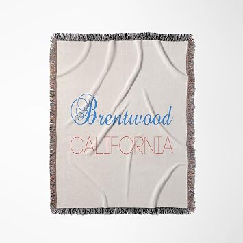 3dRose Brentwood, California, red, Blue Text. Patriotic Home Town Design Woven Blanket
