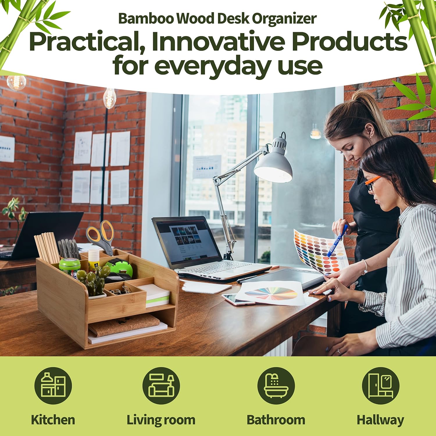 Bamboo Desk Organizer Patented Portrait Design. Fully Assembled and Holds all your Accessories, Supplies and Storage needs for Office , Home and Classroom Organization by MissionMax. : Office Products
