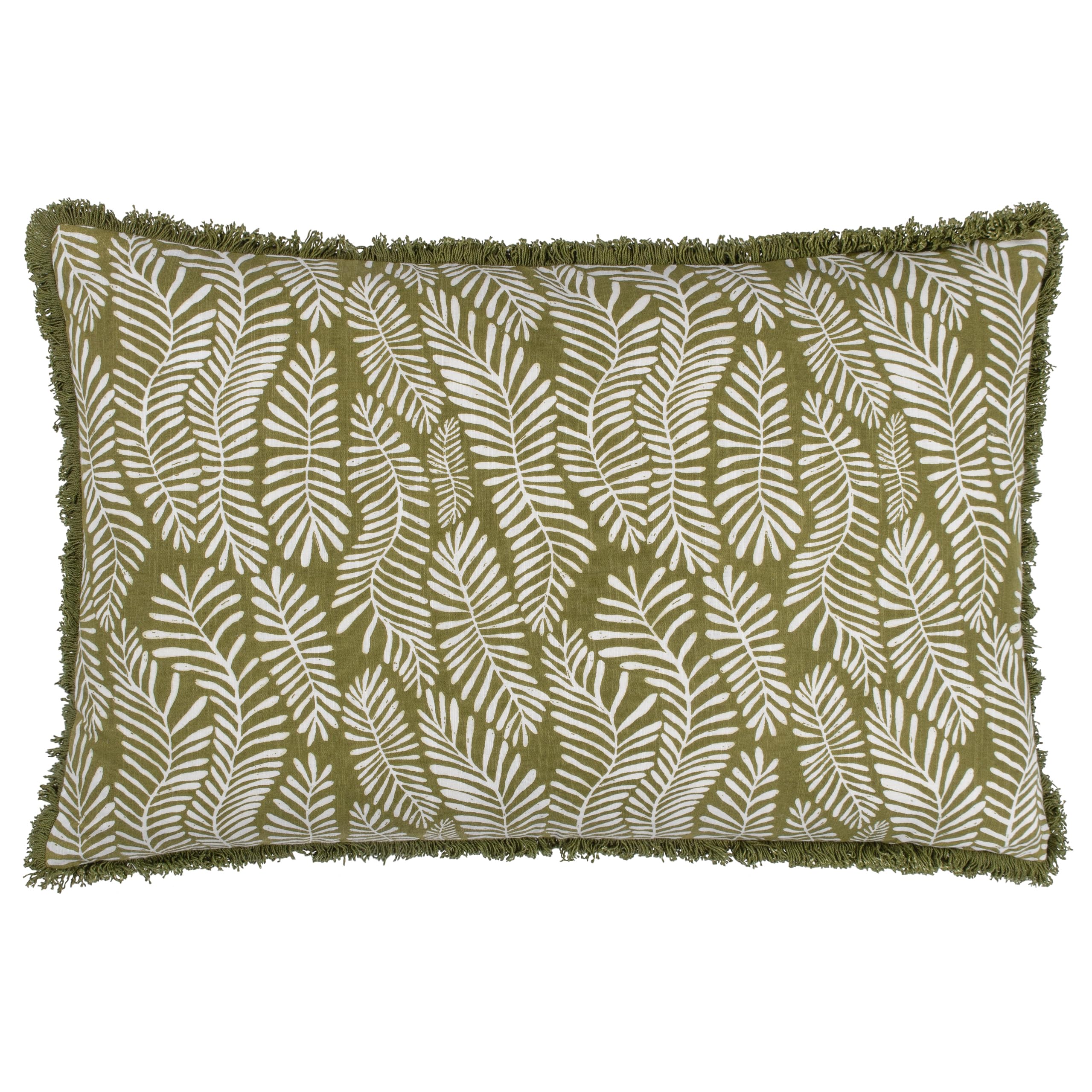 furn. Hoem Frond Reversible 100% Cotton Cushion Cover – Olive (40 x 60cm)