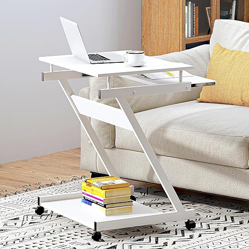 Miniatura 5 de sogesfurniture Escritorio móvil para computadora, pequeña mesa de oficina con estante para impresora y bandeja para teclado, escritorio de