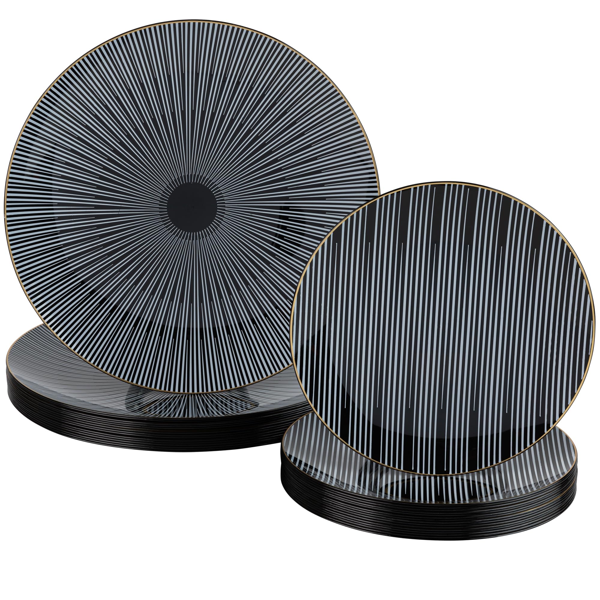 Dining Collection Party Plastic Plates - Christmas Party – Black and White Monochrome Design - Round - 32 Count Elegant Premium Durable Combo Pack