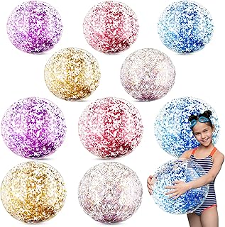Wettarn 10 Pieces Inflatable Glitter Beach Ball 24 Inch 16 Inch Sequins Beach Ball Swimming Pool Balls Clear Confetti Ball for Outdoor Summer Beach, Pool and Party Favor Decorations