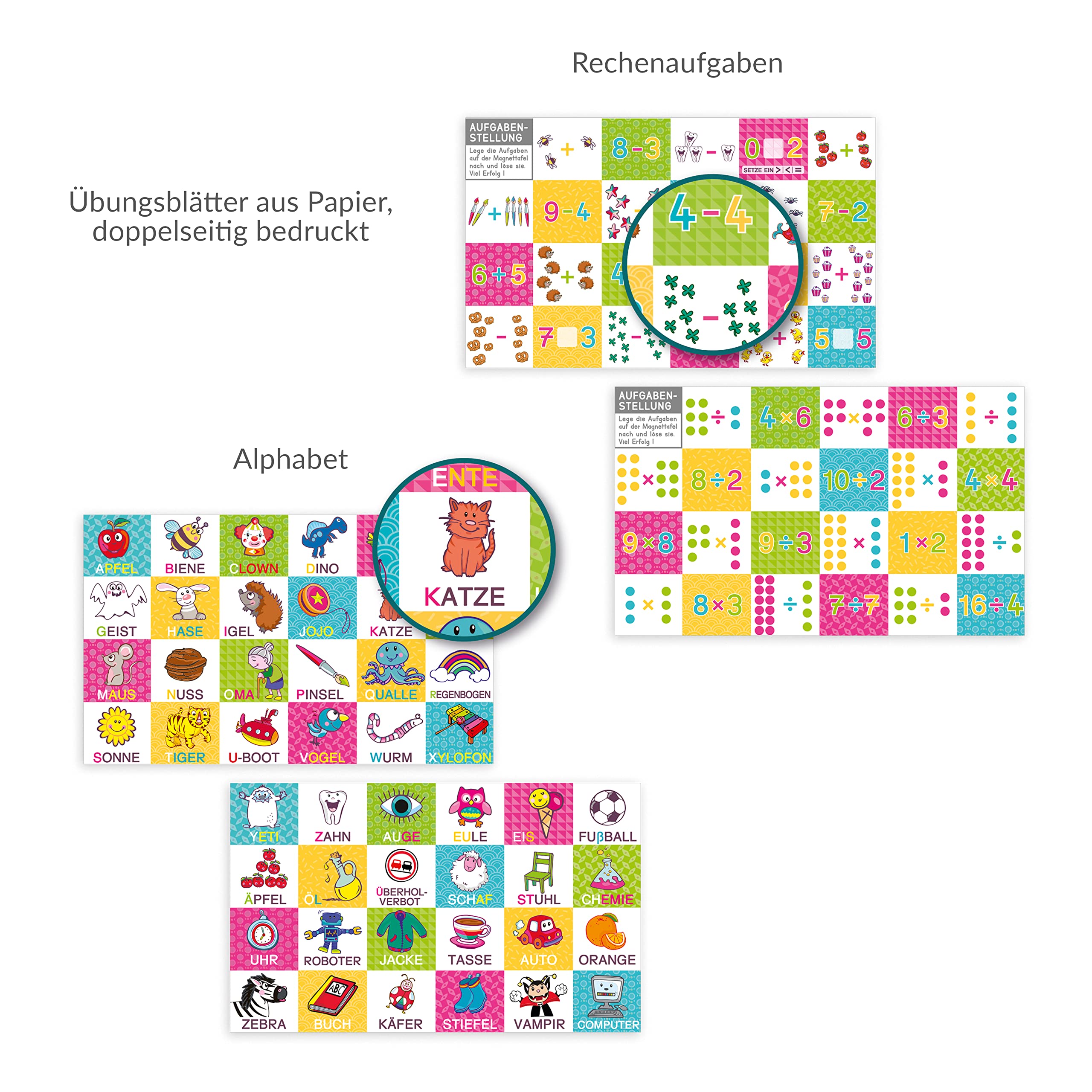 TRENDHAUS 956446 ABC Champions Mini-Magnettafel für Kinder, Magnetische Buchstaben & Zahlen, Kleines Geschenk zum Schulanfang, Gelb, Rot, Pfirsichfarbe, Grün, Blau