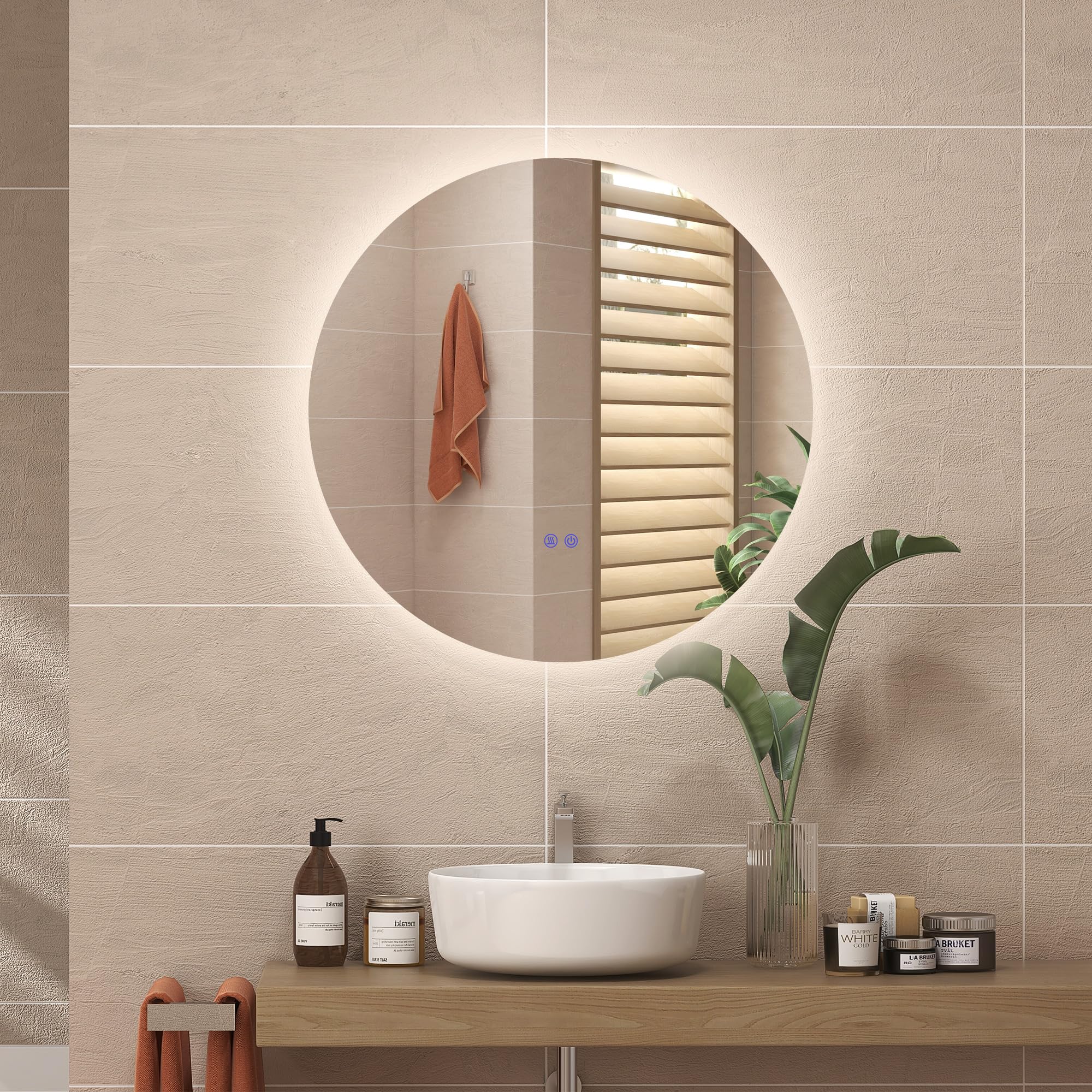 kleankin Miroir Rond Lumineux LED Miroir Mural de Salle de Bain 80 cm avec éclairage Interrupteur Tactile système antibuée luminosité réglable 20,5W+26W Blanc et Argent