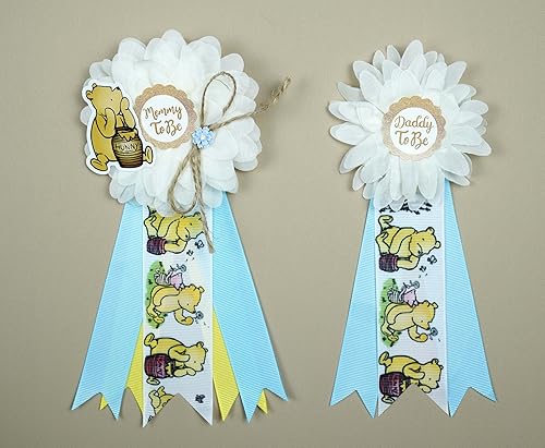 Miniatura 5 de Winnie Mom to Be Sash Daddy to Be Corsage Pins Flower Baby Shower Sash Baby Shower Sash Baby Shower Fajas de maternidad Cinturón de vientre regalo