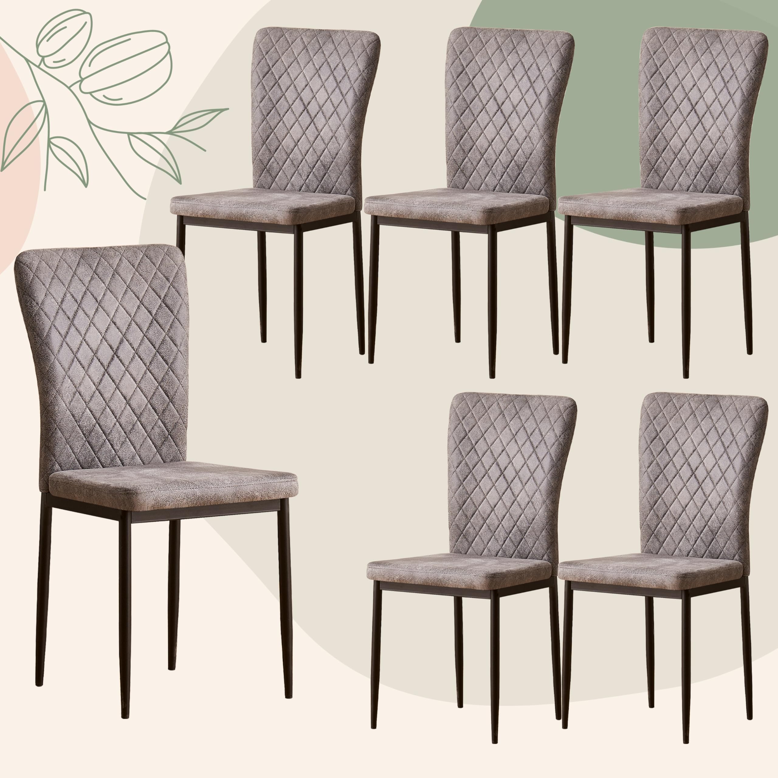 JaHECOME Suede Dining Chairs Set of 6 Kitchen Living Room Chairs High Back Upholstered Padded Seat Metal Legs(6,Suede Grey)