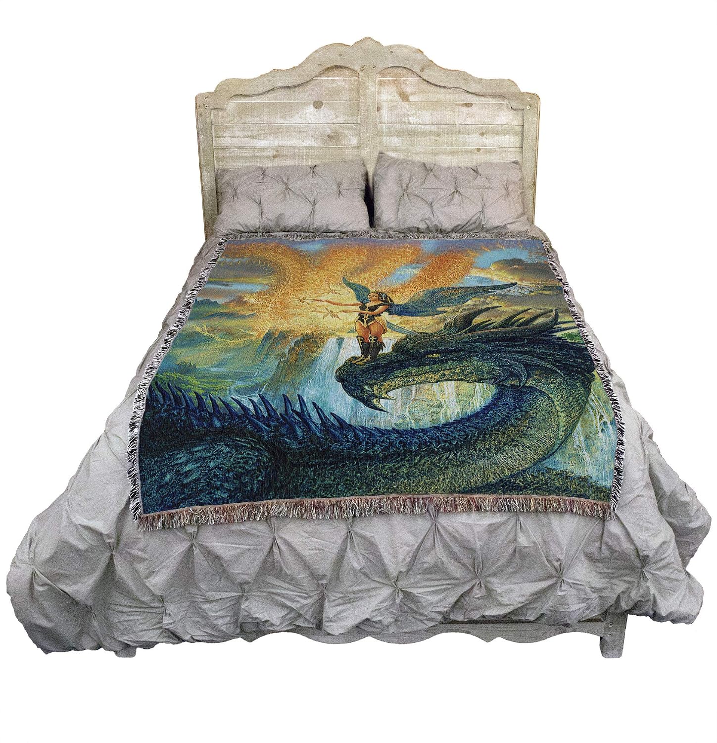 Pure Country Weavers Flight Instructors Dragon with Fairy Blanket by Ciruelo - Gift Fantasy Tapestry Throw Woven from Cotton - Made in the USA (72x54)