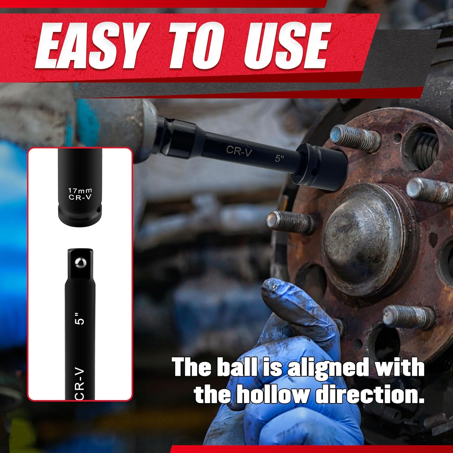 45pcs 1/2" Socket Set, Drive Deep and Shallow Impact Socket Set, Including 3 ", 5", 10" Impact Extension Bar, Universal Joint, Metric(9-32mm),6-Point,Cr-V Steel