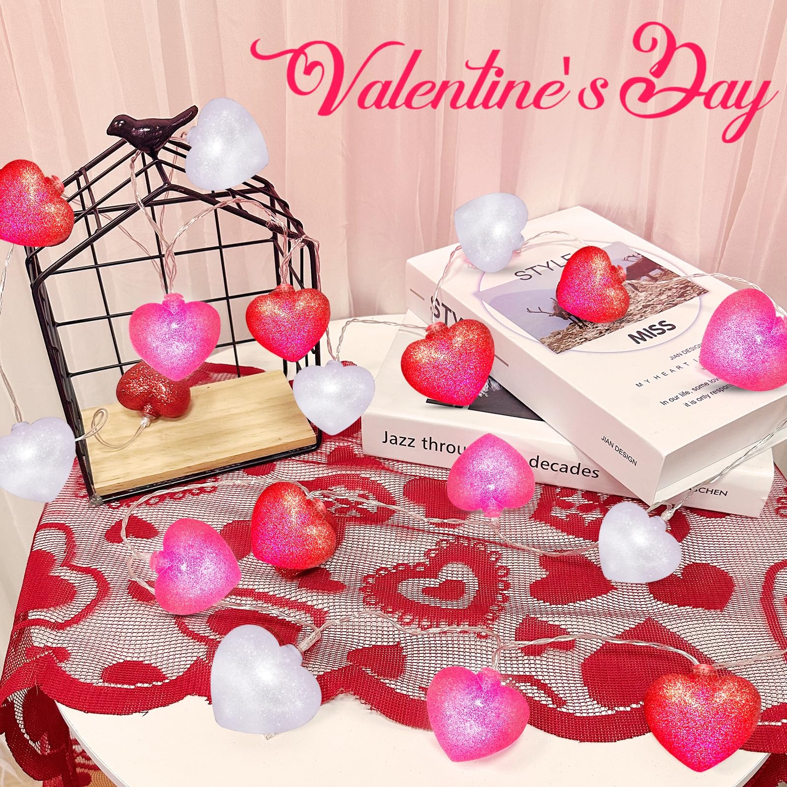 Amscan Valentinstag-Deko-Strings, 6er Pack – Pinke Herz-Figuren An Faden Zum Aufhängen, Ca. 210 Cm Lang, Aus Folie