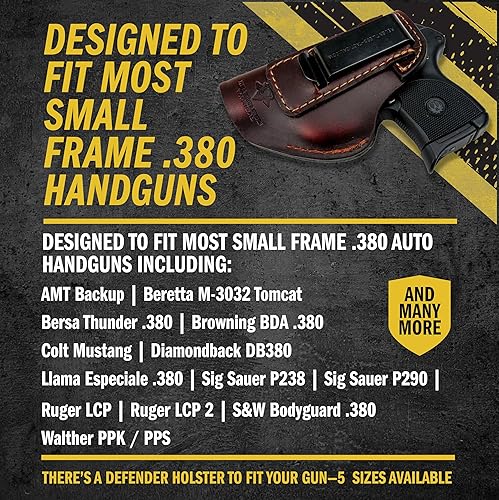 Miniatura 2 de Made in USA - .380 Leather Holster  Fits Ruger LCP  LCP2, Sig P238, Walther PPK, S&amp;W Bodyguard .380  The Defender Leather IWB Holsters  Concealed