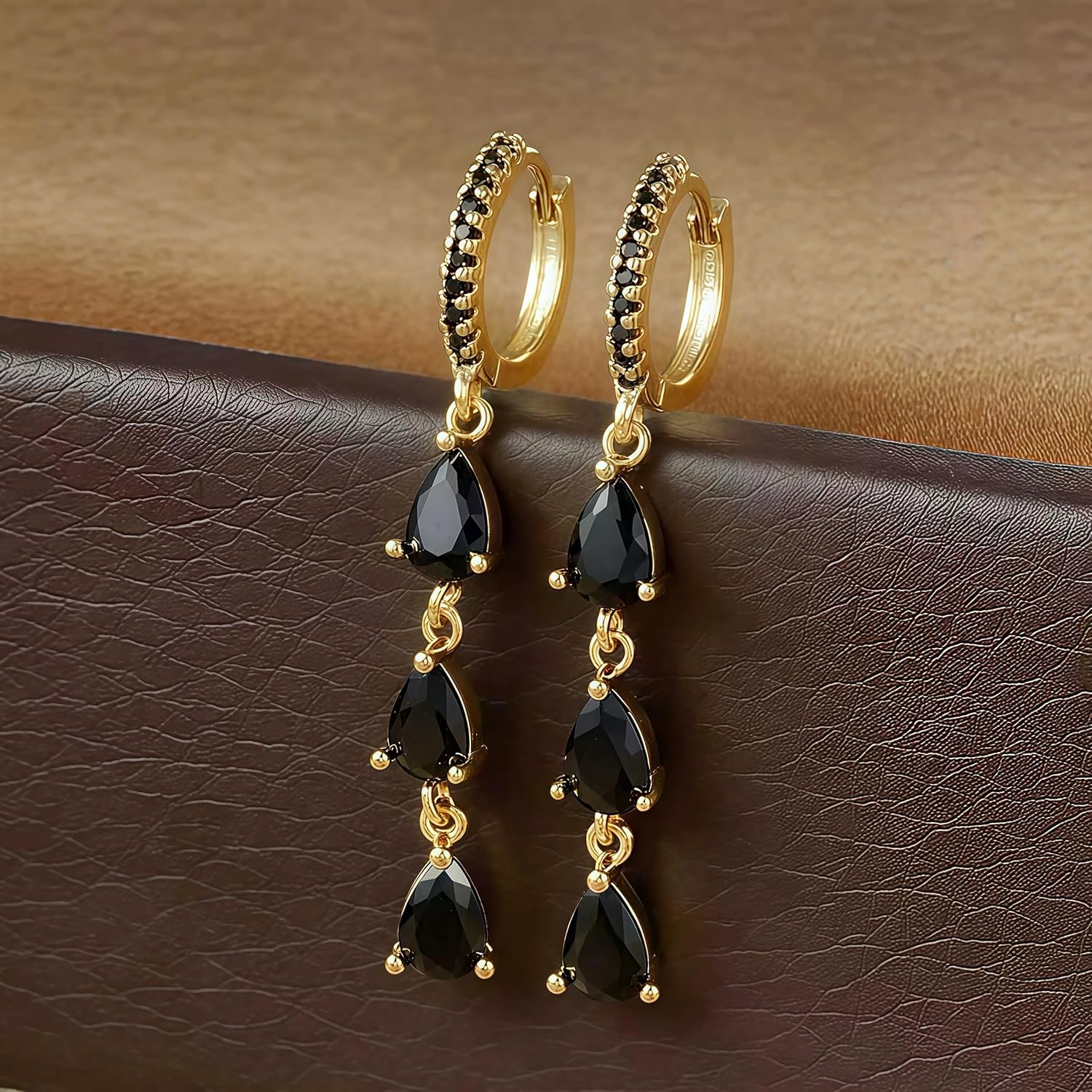 Women’s 14K Gold / 925 Silver Dangle Earrings – CZ Small Teardrop Drops/Formal Huggie Hoops/Hypoallergenic Gift - Image 2