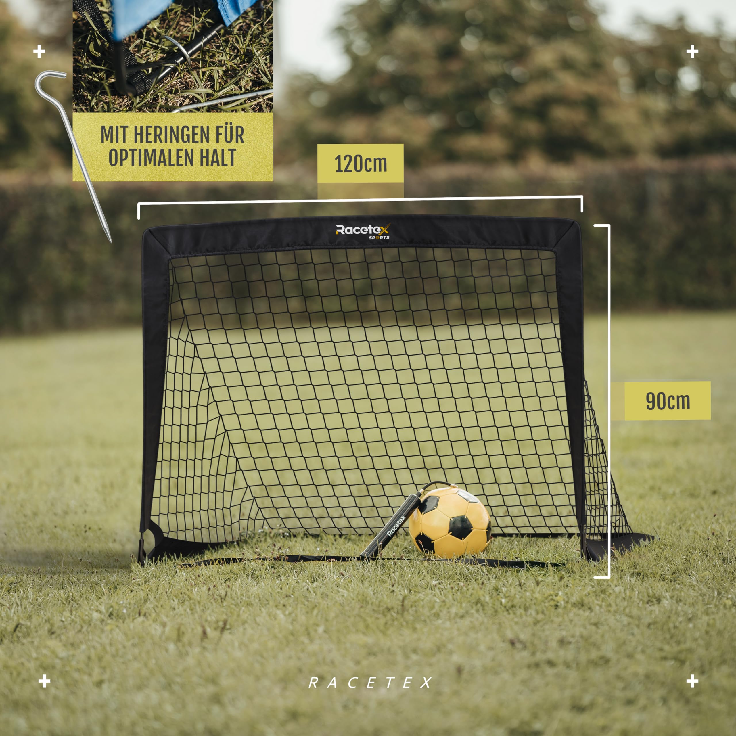 Racetex 2er Fußballtor Kinder Set - Fußball Tore inkl. nützlicher Tasche zum Transportieren - Version mit verstärkten Glasfaserstangen - Fussballtore für den Garten oder Park