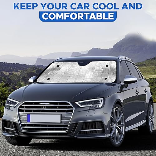 Miniatura 2 de EcoNour Parasol para parabrisas de automóvil de acordeón, doble visera plegable con 4 ventosas, parasol reflectante para parabrisas de automóvil