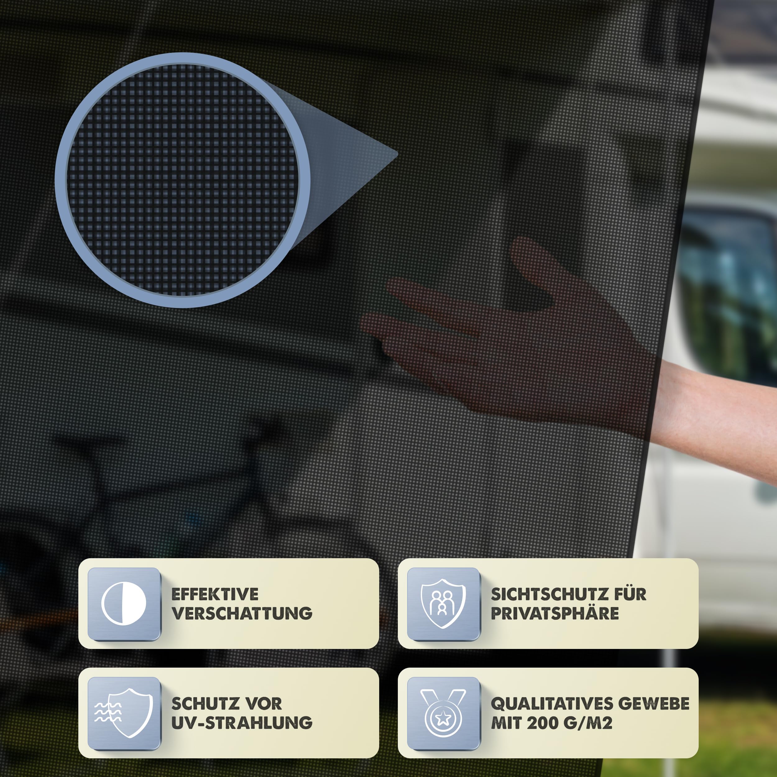 Sonnensegel für Wohnwagen & Wohnmobil 3,7 x 2,0 m mit Keder – Universeller Sonnenschutz – Passend für Thule Omnistor Markisen