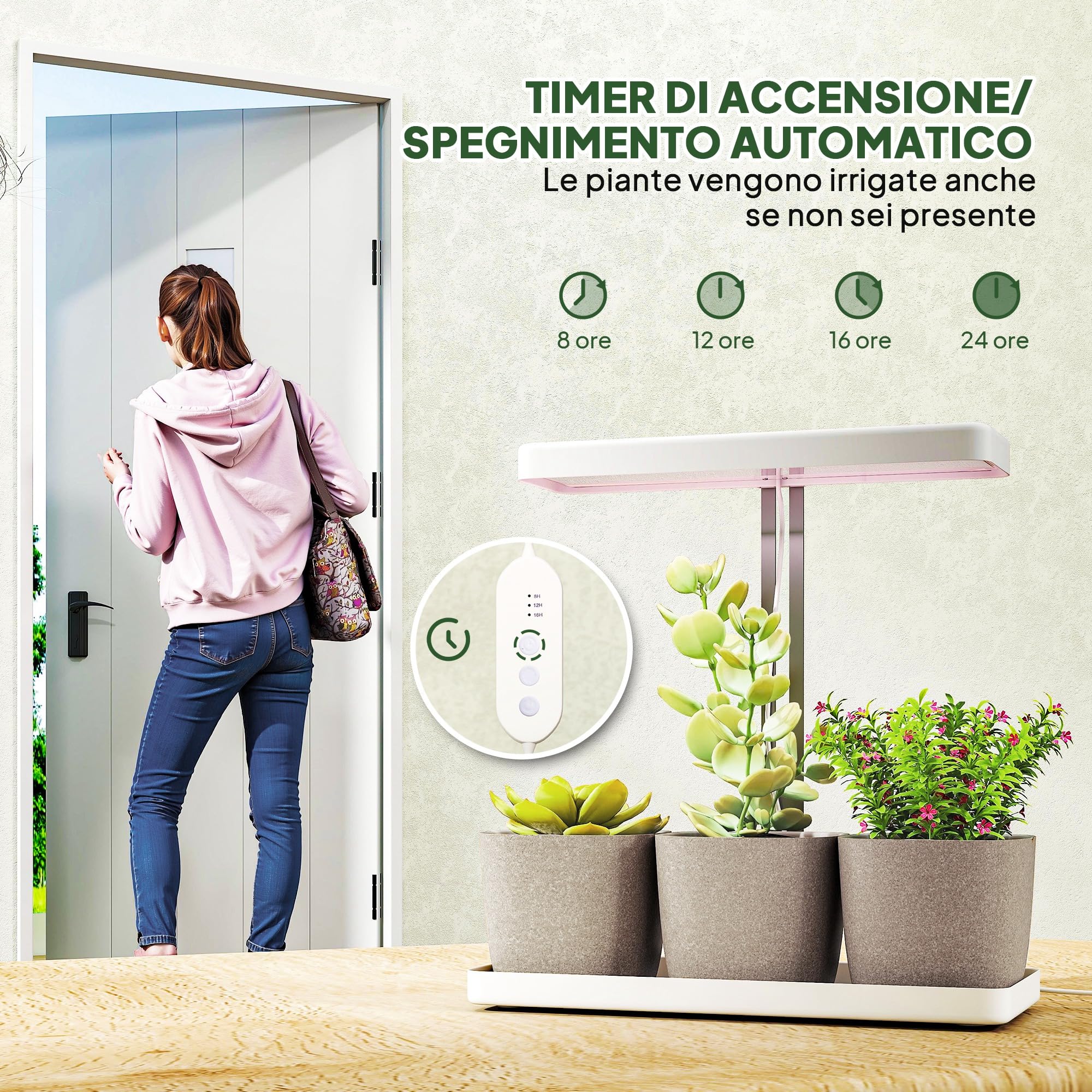 Outsunny lampe de plantes 42 LED 3 pots minuterie 8/12/16/24H 3500K