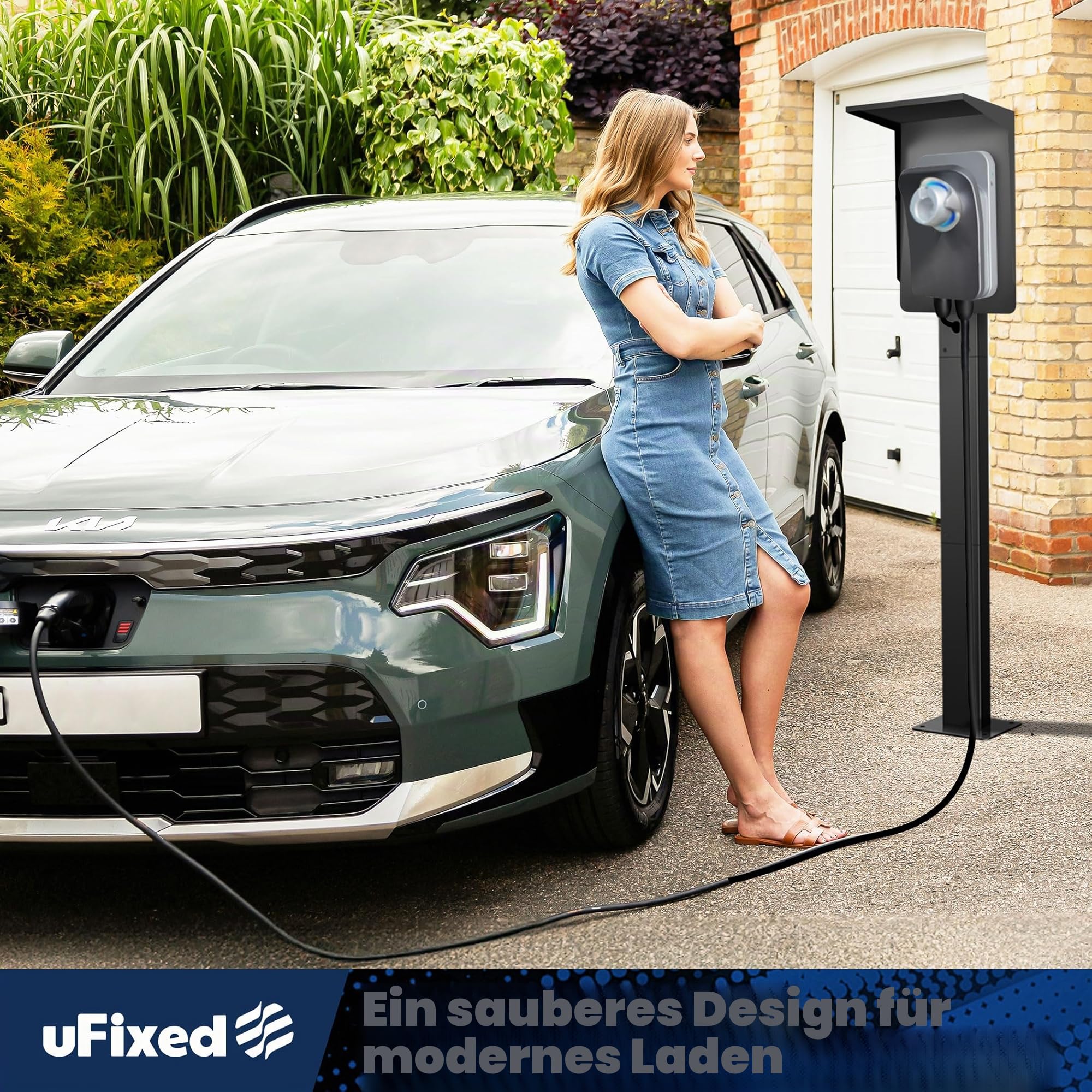 EV Ladesäule mit Dach – Wetterfester Standfuß für Wallbox, geeignet für Tesla Gen3, Mobile Connector & Typ 2 / J1772 Ladegeräte | EUIPO Reg. Nr. 015116807-0001