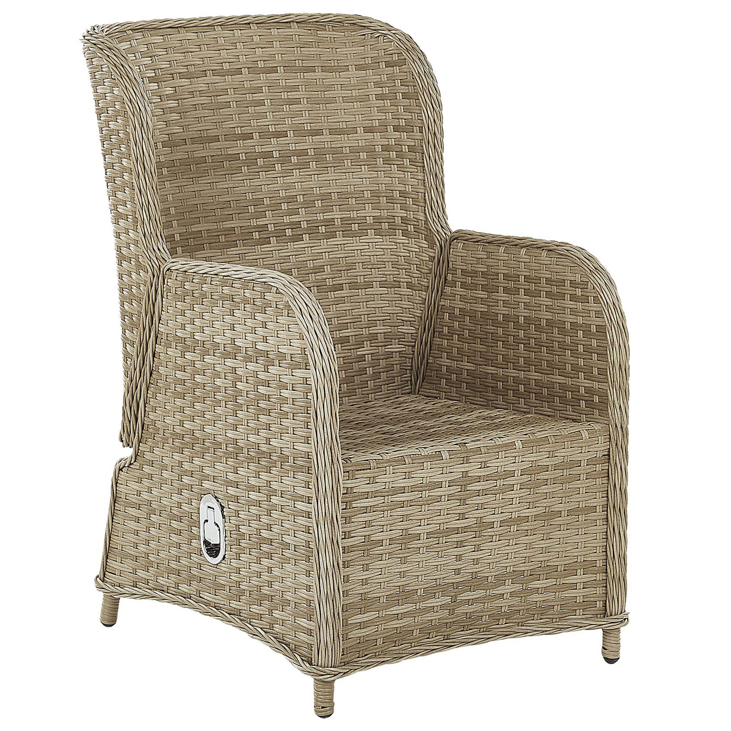 Beliani Lounge Set 5-teilig Rattan natürlich mit Auflagen beige Sessel versellbar Ponza