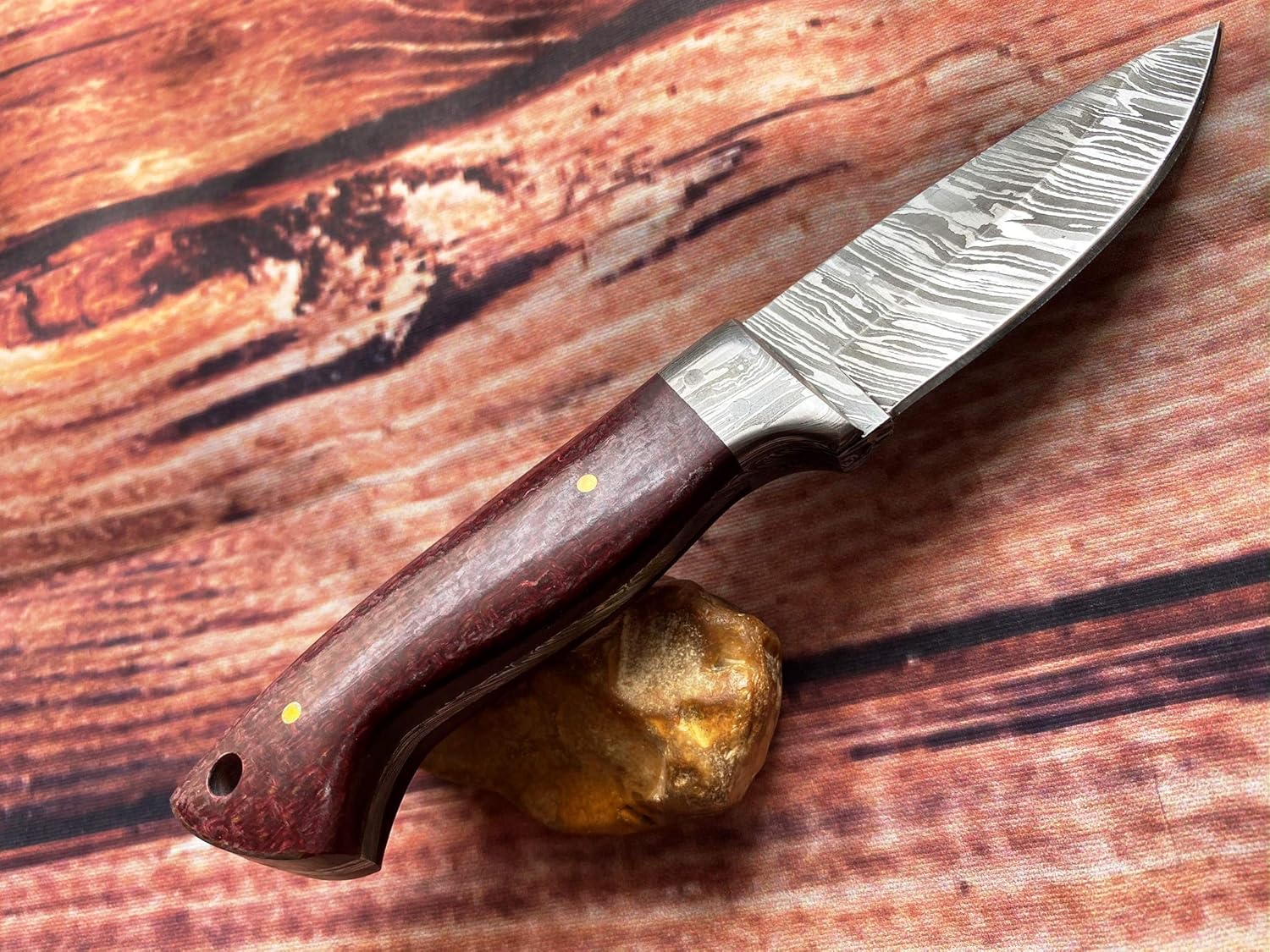 Perkin 7 Inches Damascus Steel Knife Hunting Knife With Sheath FD200