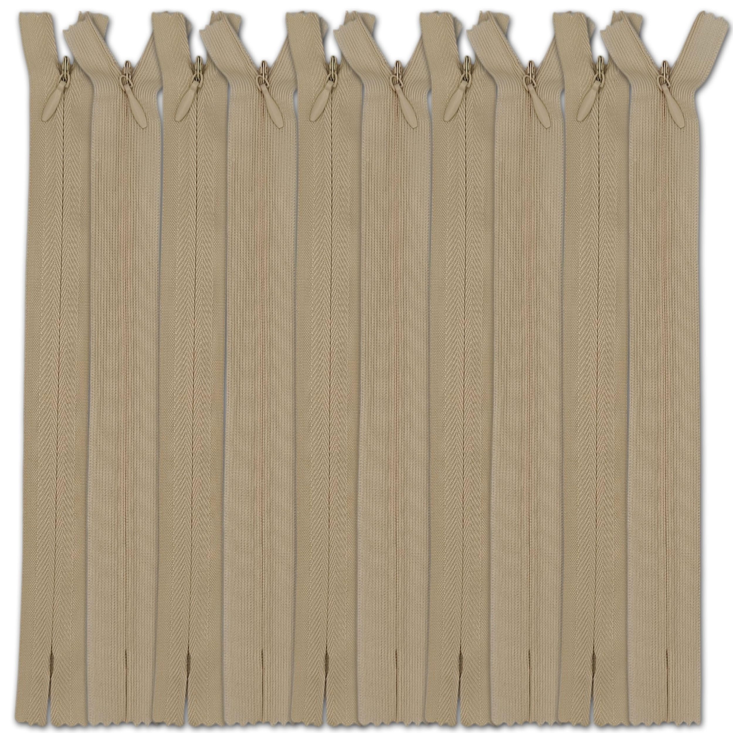 Zips & Bobs Beige Invisible Zip 35Cm Long (13.7") – Concealed Zipper For Dresses, Skirts, And Trousers Size #3 – Closed Bottom With Single, One-Way Slider (, Set Of 10 Zips)
