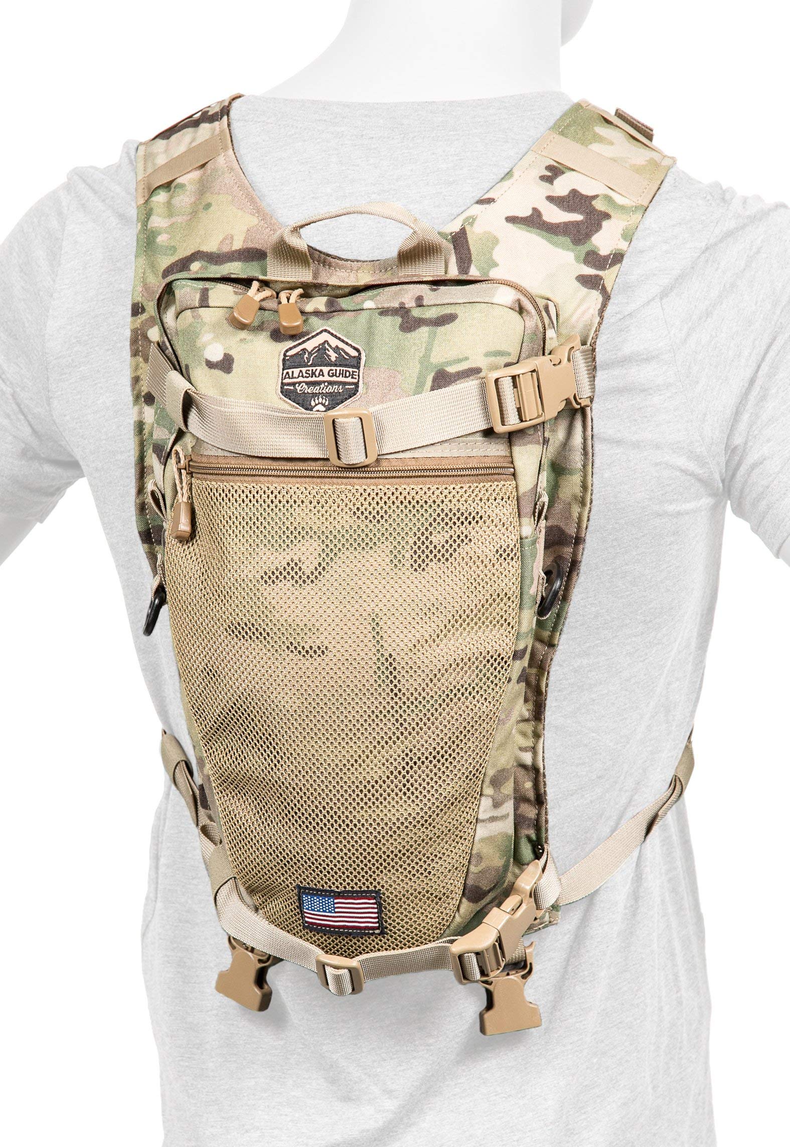 Alaska Guide Creations Stalker Camo Hydration Pack | Fits The 3L AGC Bladder | Binocular Harness Scouting Backpack (Multicam)