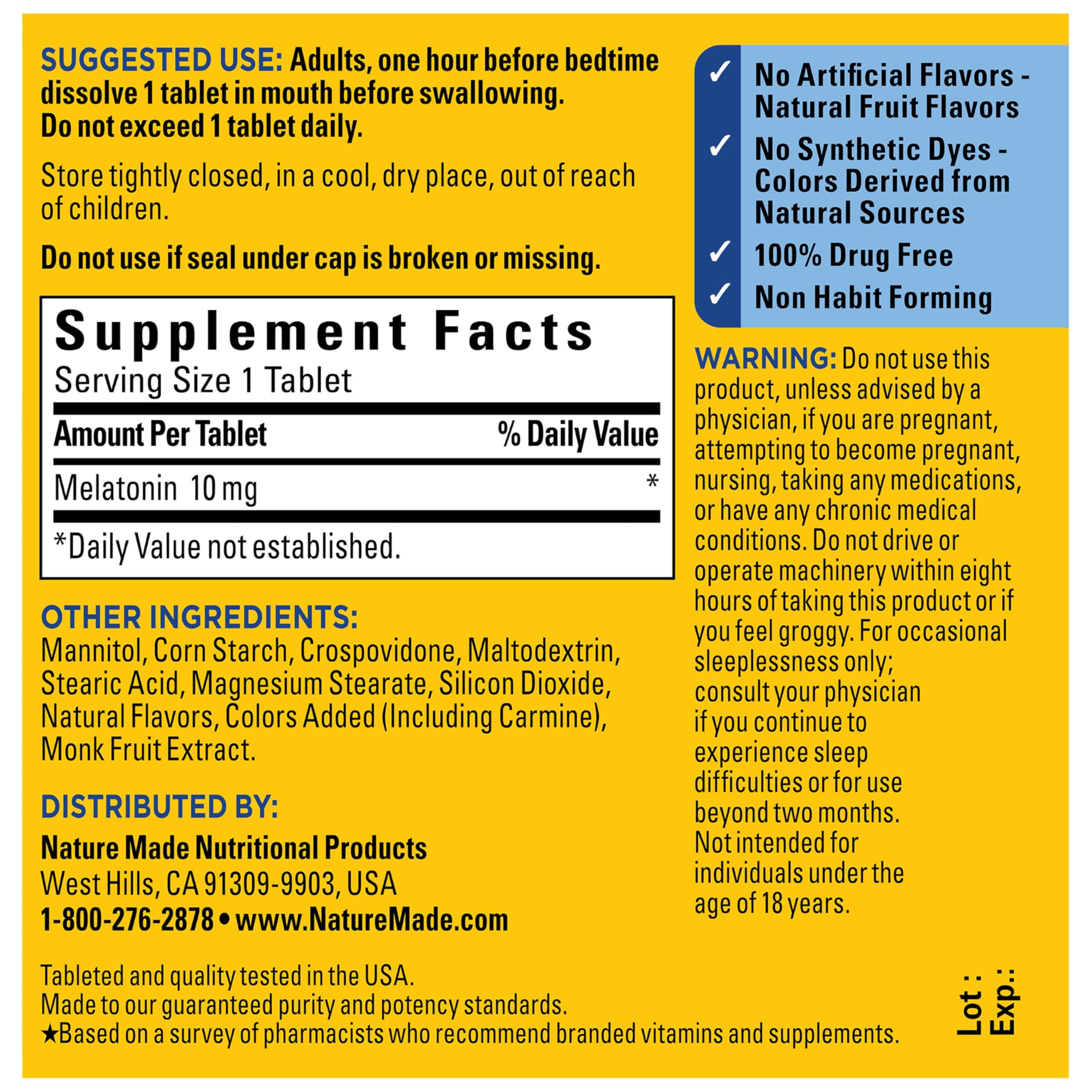 Nature Made Melatonin 10mg Fast Dissolve, Maximum Strength, 45 Tablets — Amazon image 6
