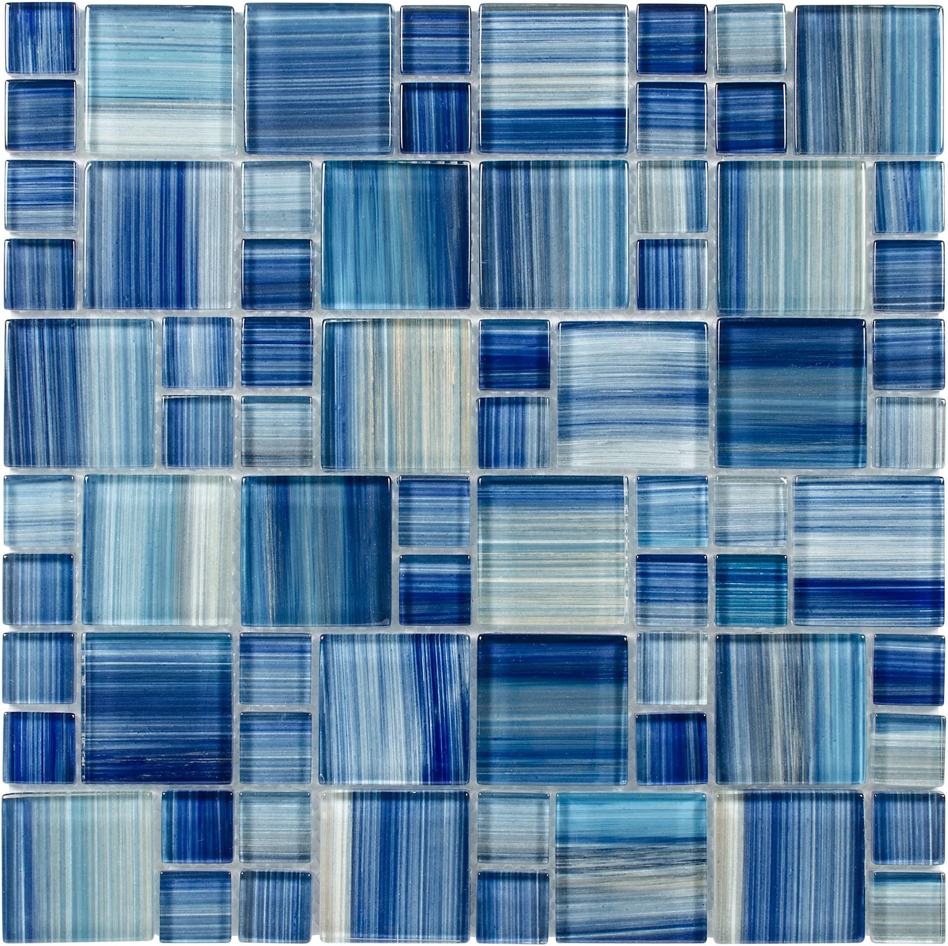 Modern French Pattern Blue Glossy Glass Mosaic Tile Kitchen Backsplash Bathroom MTO0090